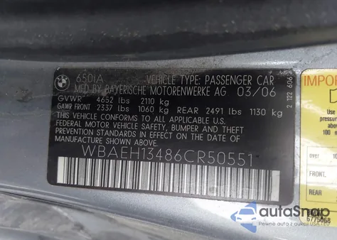 2006 BMW 650I from USA, damaged, VIN WBAEH13486CR50551